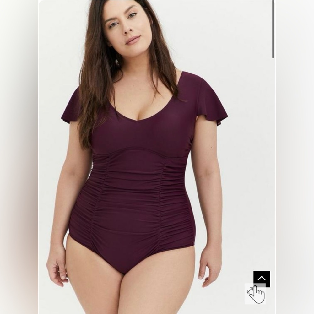 Grape Purple Wireless Flutter Sleeve One-Piece Swimsuit